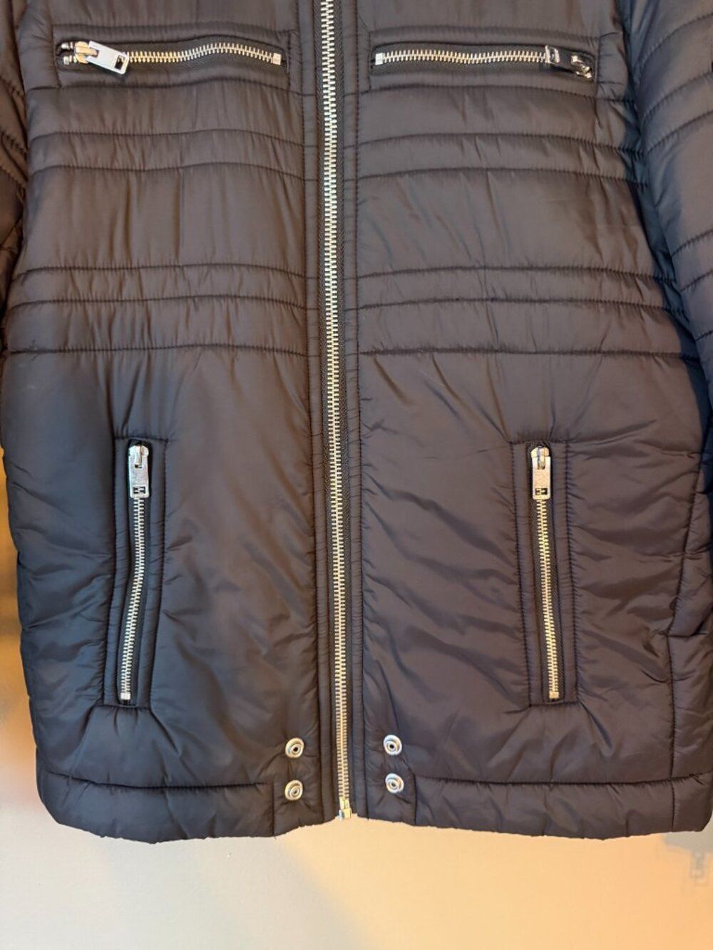 Diesel Black Quilted Nylon Moto Puffer Jacket Cosmic Noise Men's Size M - Picture 5 of 10
